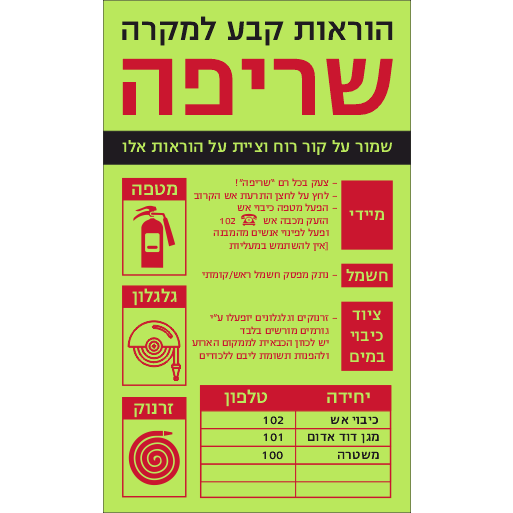 שלט הוראות קבע למקרה שריפה 1632